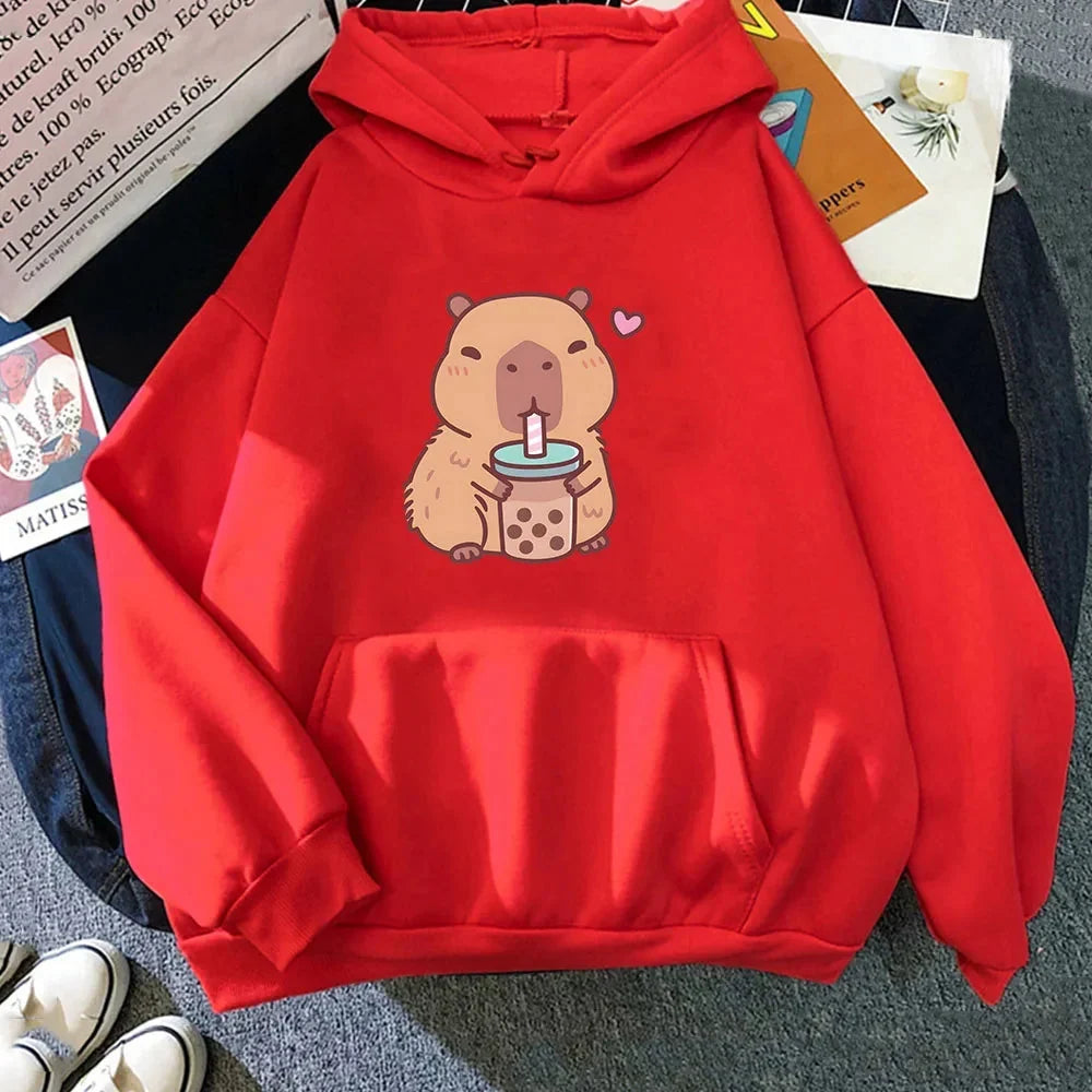 Capybara Drinking Bubble Tea Unisex Hoodie | ventumra