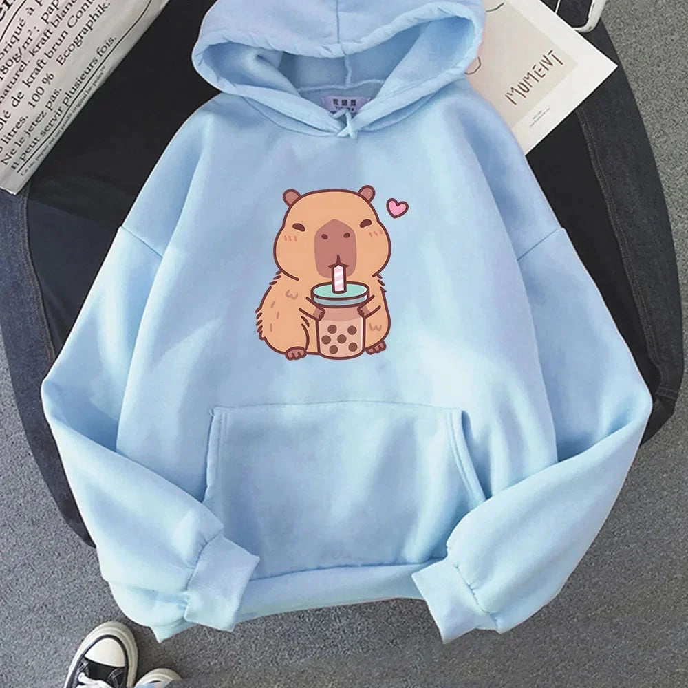 Capybara Drinking Bubble Tea Unisex Hoodie | ventumra