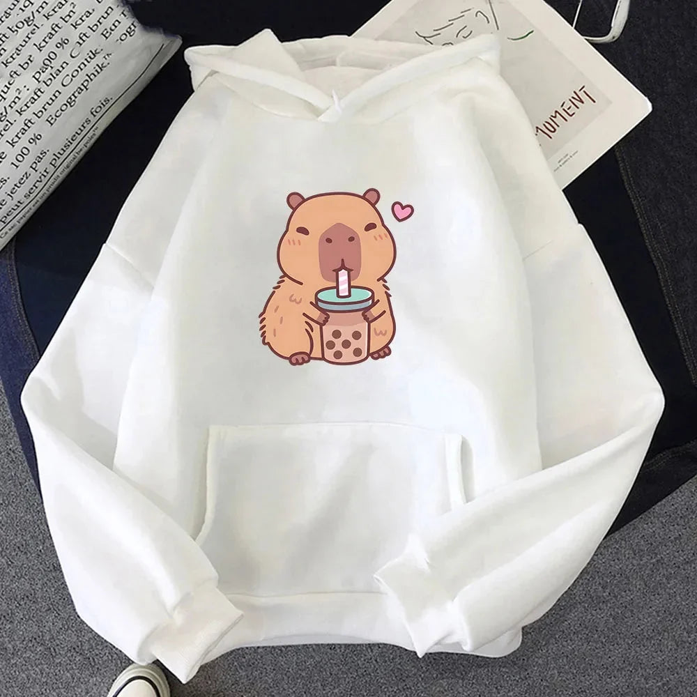 Capybara Drinking Bubble Tea Unisex Hoodie | ventumra