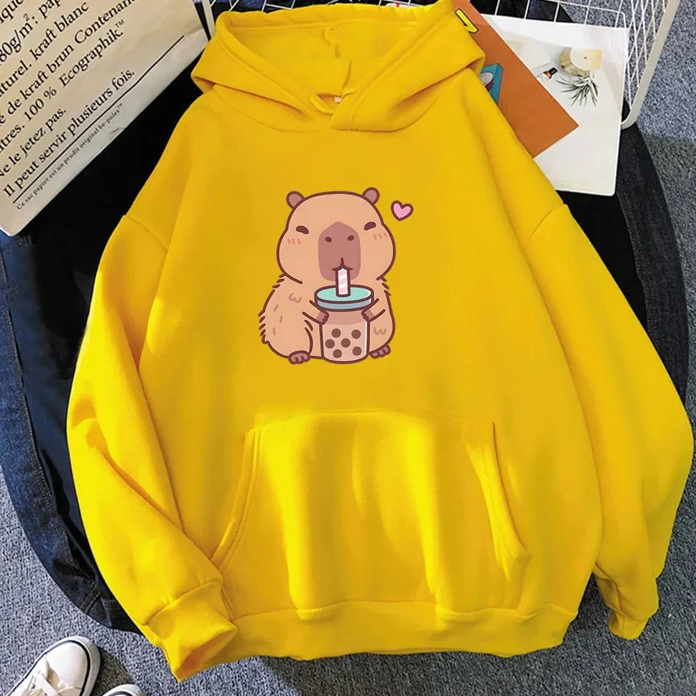 Capybara Drinking Bubble Tea Unisex Hoodie | ventumra