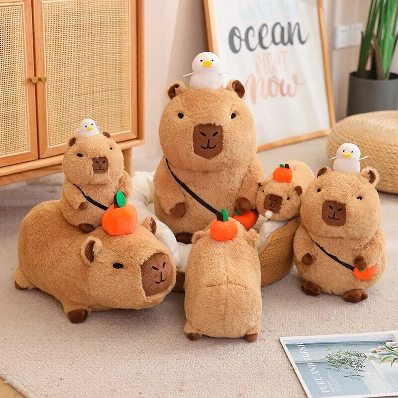 Fluffy Sleepy Capybara with Orange Plushie | ventumra