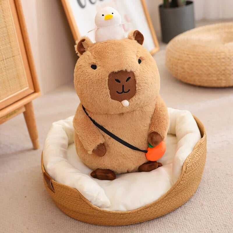 Fluffy Sleepy Capybara with Orange Plushie | ventumra