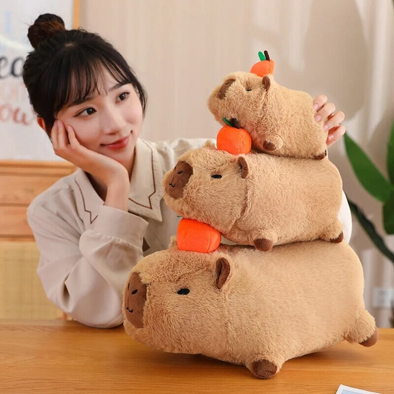 Fluffy Sleepy Capybara with Orange Plushie | ventumra
