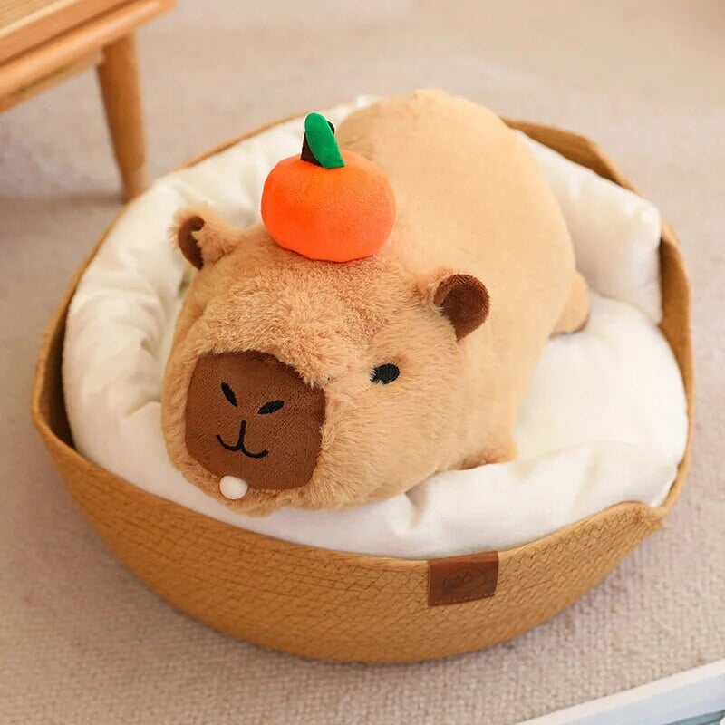 Fluffy Sleepy Capybara with Orange Plushie | ventumra
