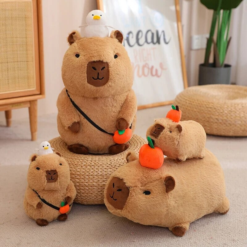 Fluffy Sleepy Capybara with Orange Plushie | ventumra