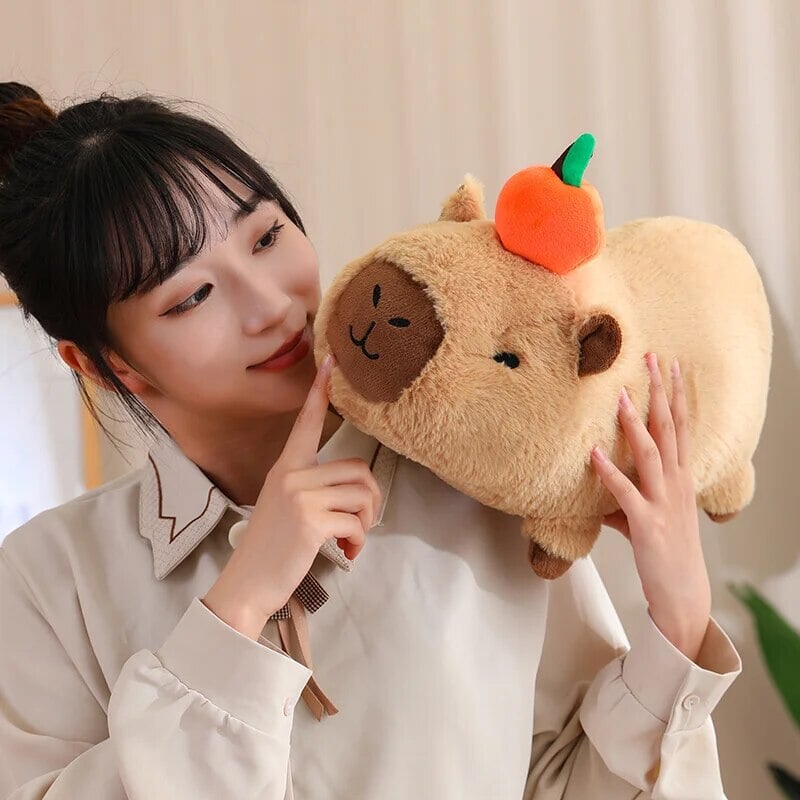 Fluffy Sleepy Capybara with Orange Plushie | ventumra