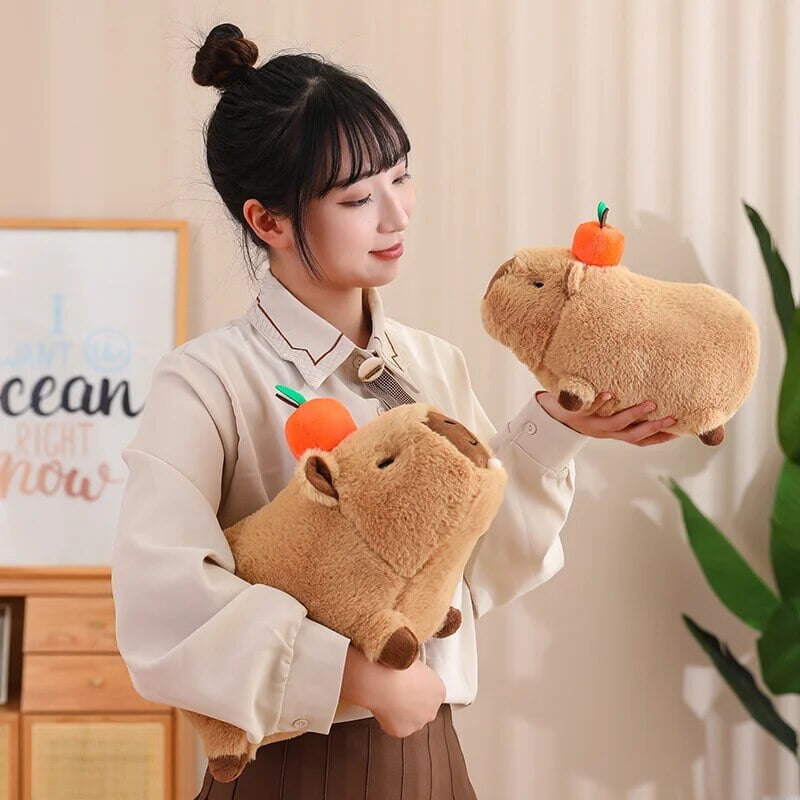 Fluffy Sleepy Capybara with Orange Plushie | ventumra
