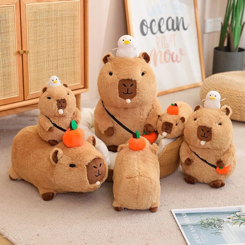 Fluffy Sleepy Capybara with Orange Plushie | ventumra