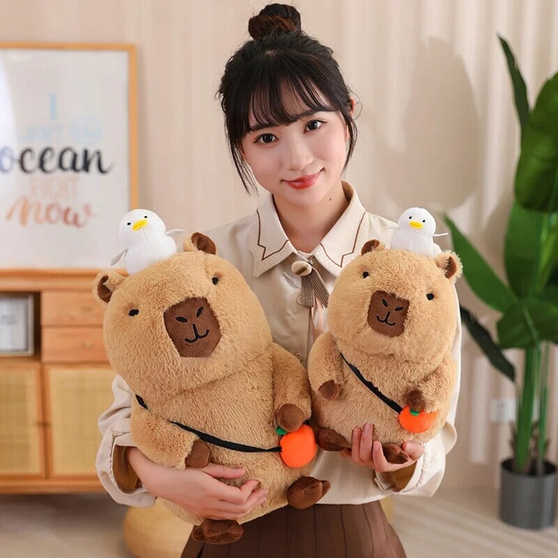 Fluffy Sleepy Capybara with Orange Plushie | ventumra