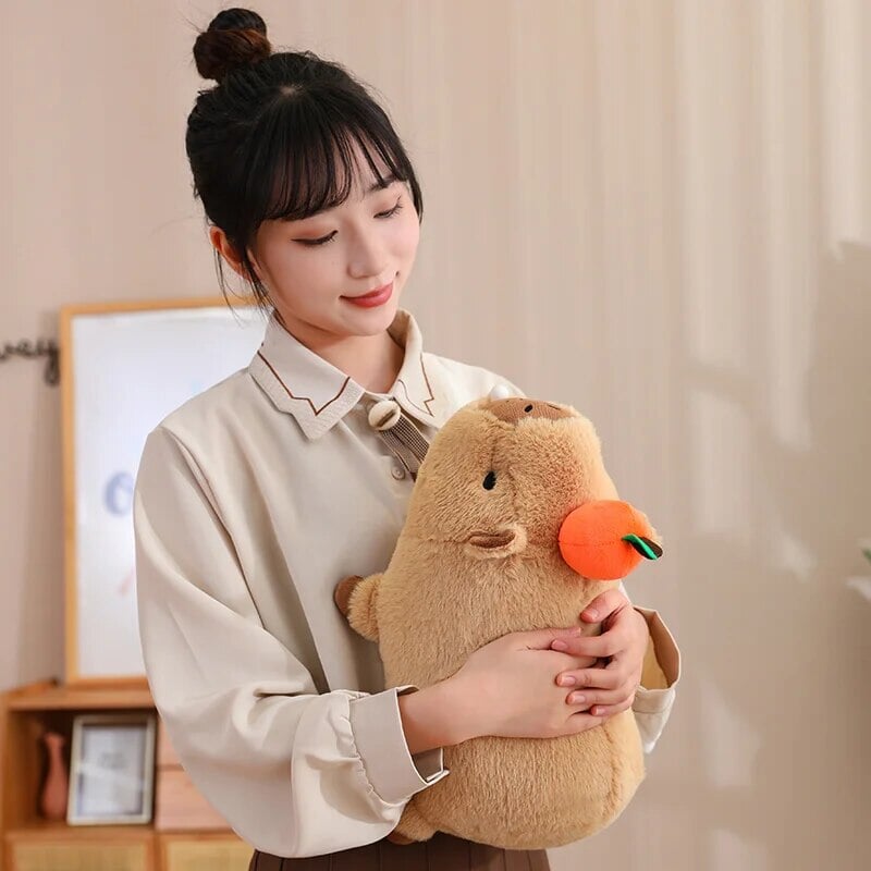 Fluffy Sleepy Capybara with Orange Plushie | ventumra