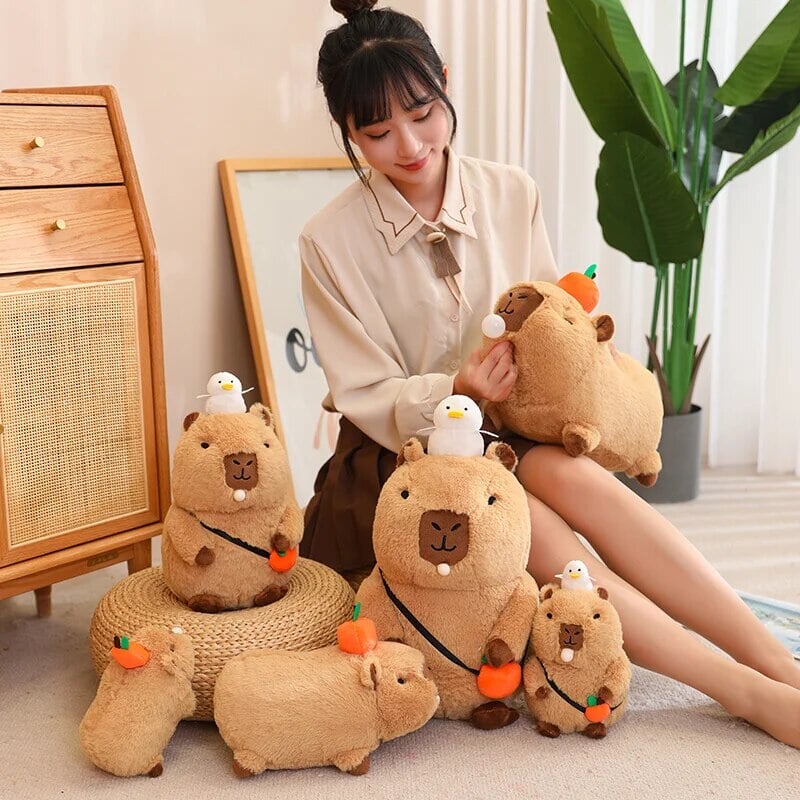 Fluffy Sleepy Capybara with Orange Plushie | ventumra
