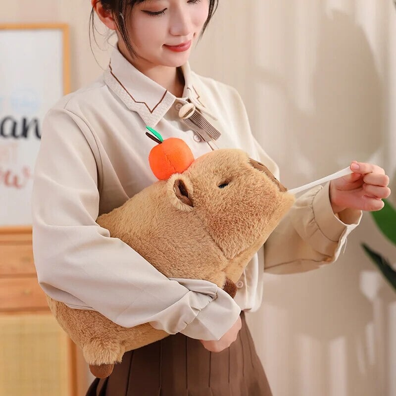 Fluffy Sleepy Capybara with Orange Plushie | ventumra