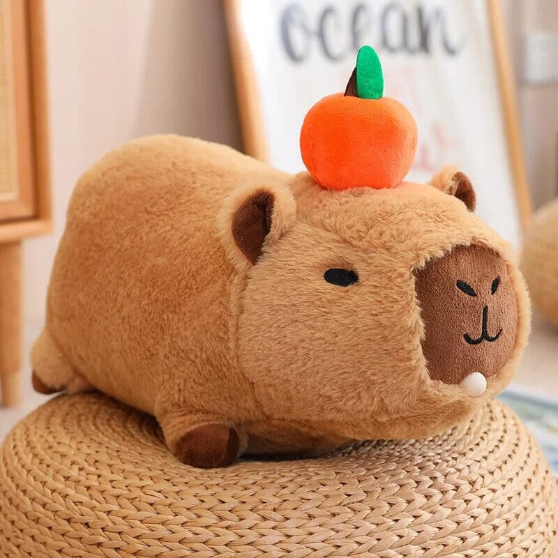 kawaiies-softtoys-plushies-kawaii-plush-Fluffy Sleepy Capybara with Orange Plushie Soft toy 