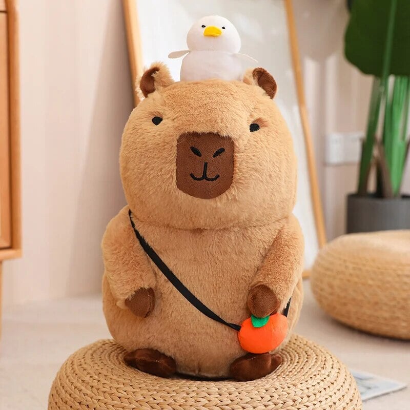 kawaiies-softtoys-plushies-kawaii-plush-Fluffy Sleepy Capybara with Orange Plushie Soft toy Lay 8in / 20cm 