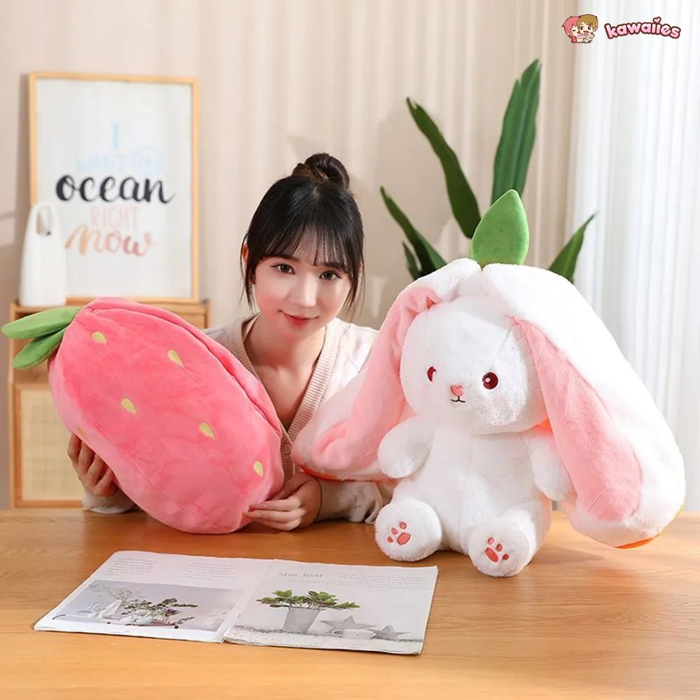 Fluffy Strawberry Carrot Bunny Zip Up Plushie | ventumra