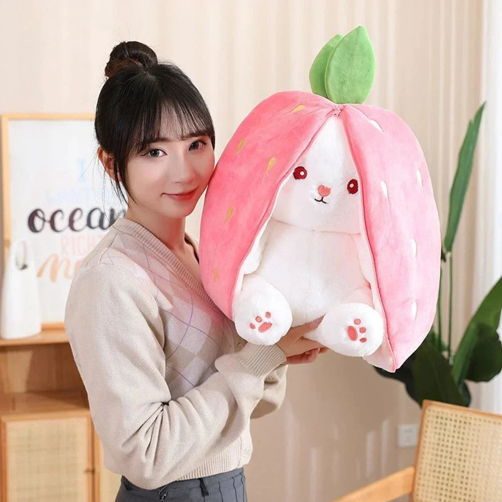 Fluffy Strawberry Carrot Bunny Zip Up Plushie | ventumra