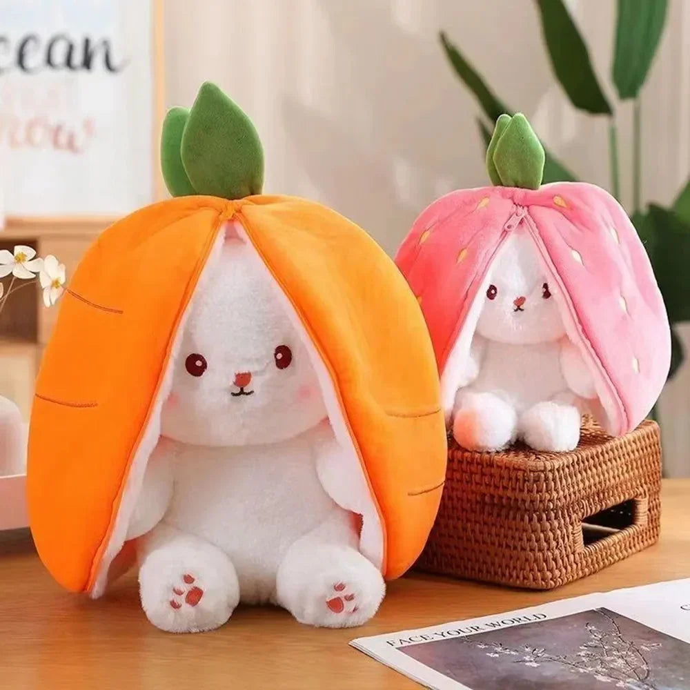 Fluffy Strawberry Carrot Bunny Zip Up Plushie | ventumra