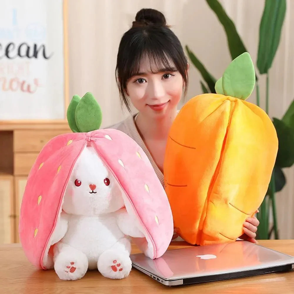 Fluffy Strawberry Carrot Bunny Zip Up Plushie | ventumra