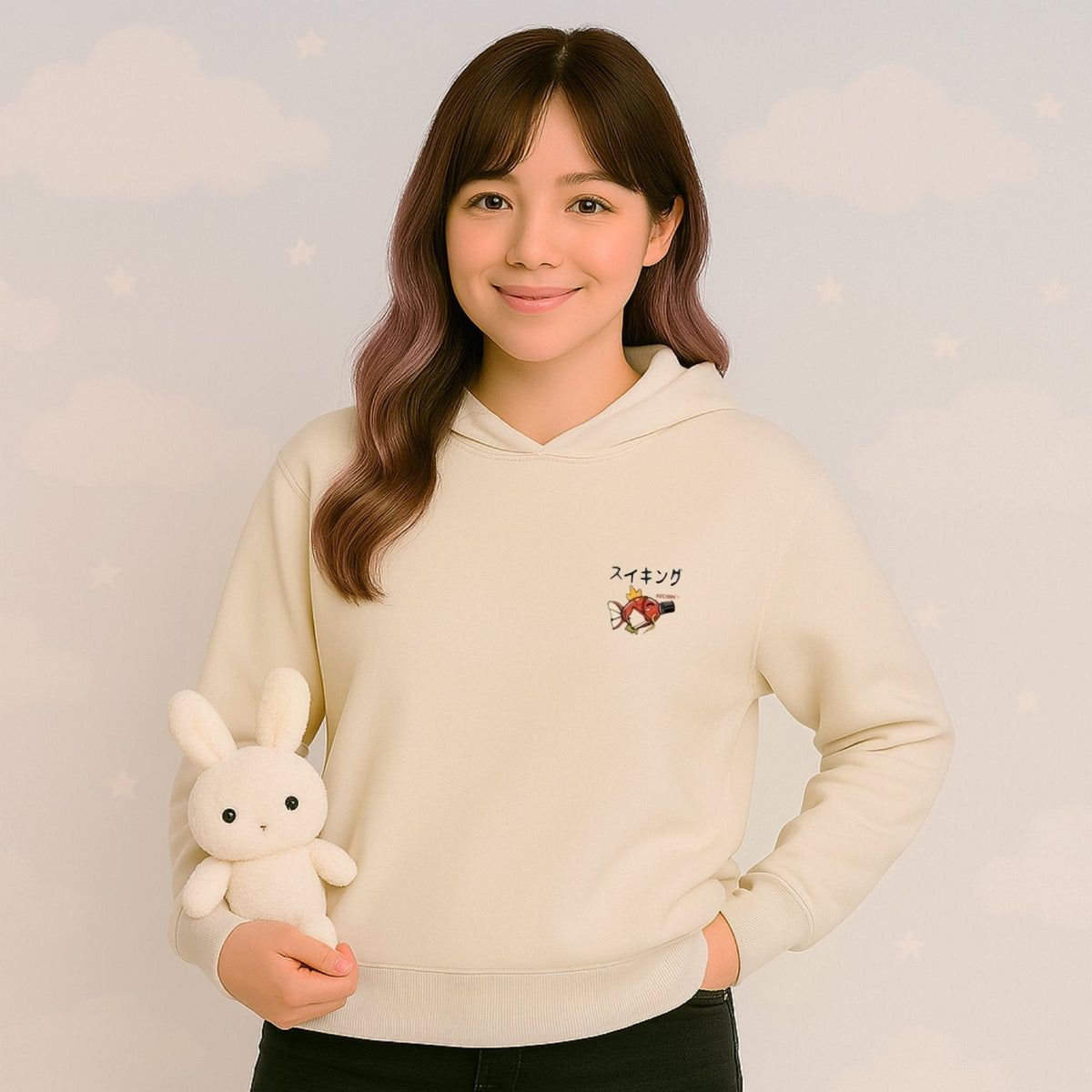 Harajuku Japanese Fish Konnichiwa Poster Unisex Hoodie | ventumra