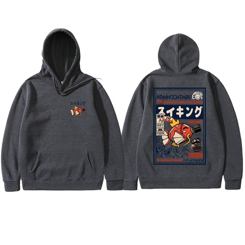 Harajuku Japanese Fish Konnichiwa Poster Unisex Hoodie | ventumra