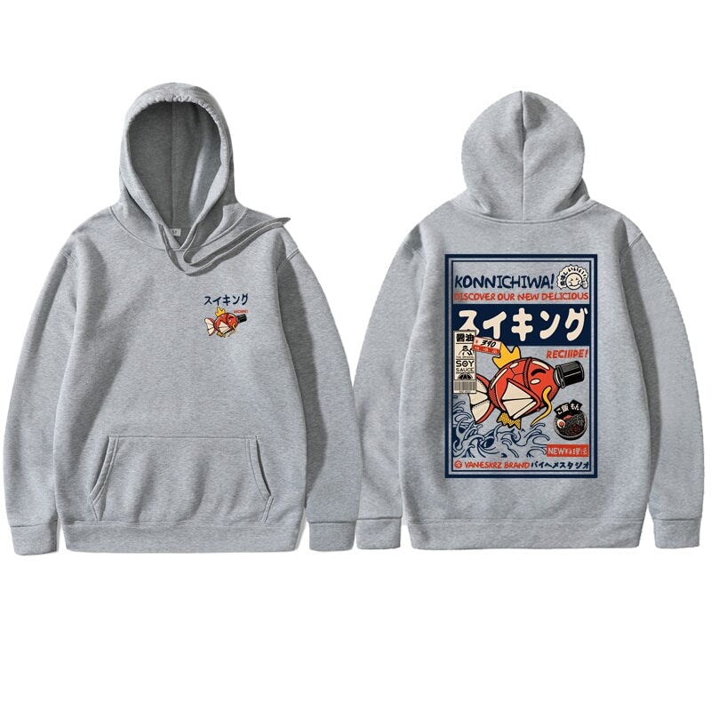 Harajuku Japanese Fish Konnichiwa Poster Unisex Hoodie | ventumra