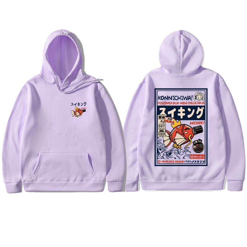 Harajuku Japanese Fish Konnichiwa Poster Unisex Hoodie | ventumra