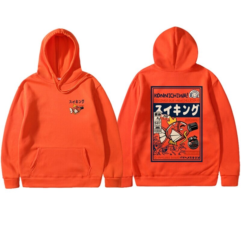 kawaiies-softtoys-plushies-kawaii-plush-Harajuku Japanese Fish Konnichiwa Poster Unisex Hoodie | NEW Apparel 