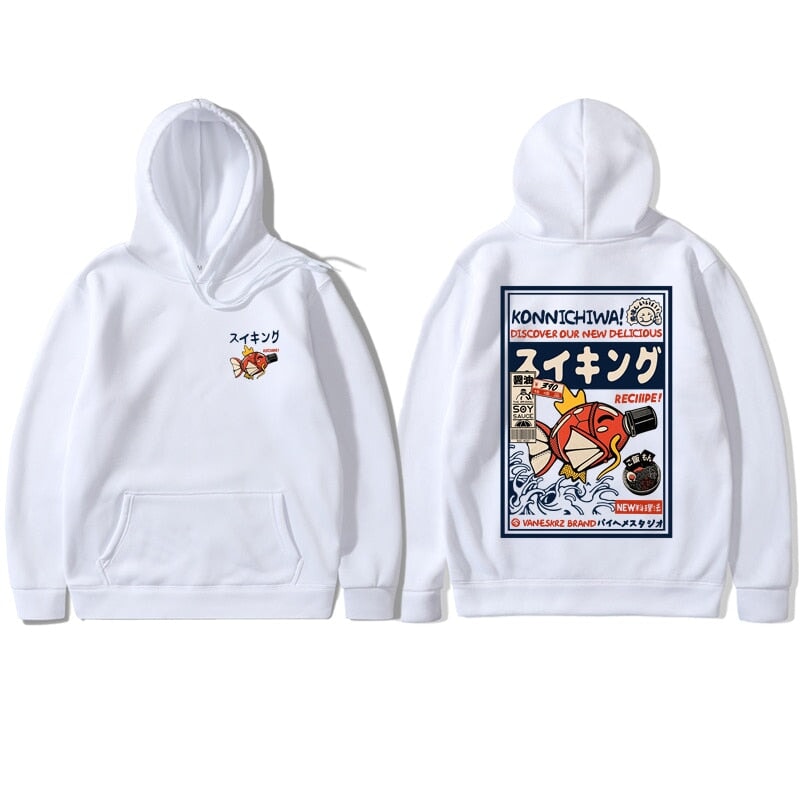 Harajuku Japanese Fish Konnichiwa Poster Unisex Hoodie | ventumra