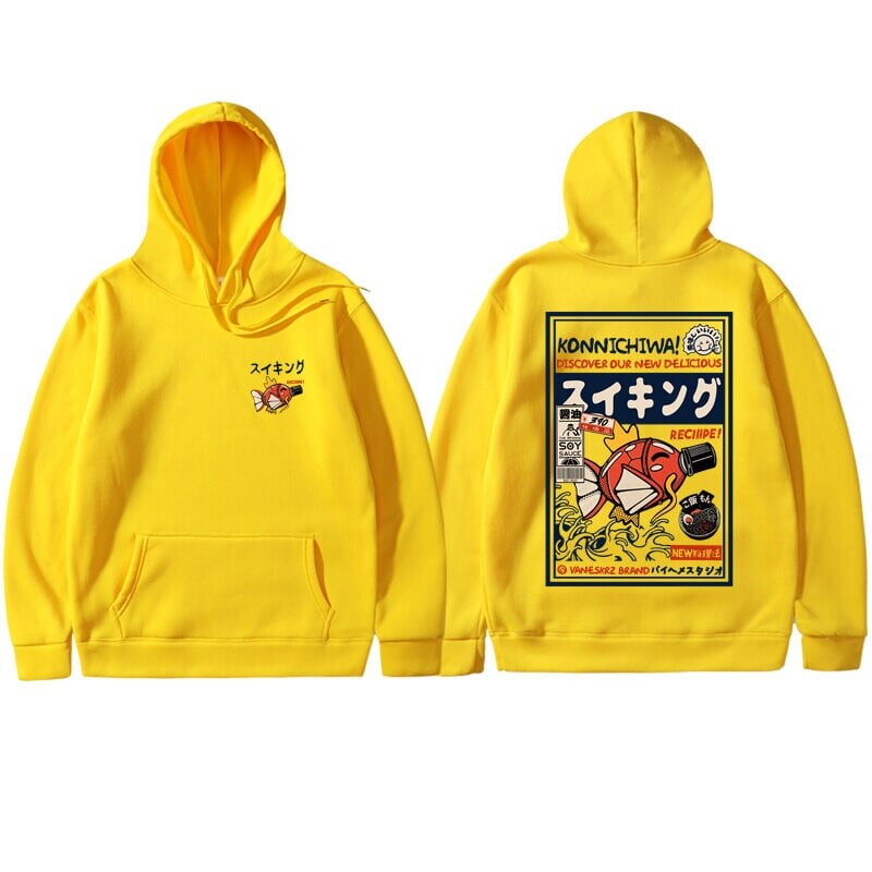 Harajuku Japanese Fish Konnichiwa Poster Unisex Hoodie | ventumra