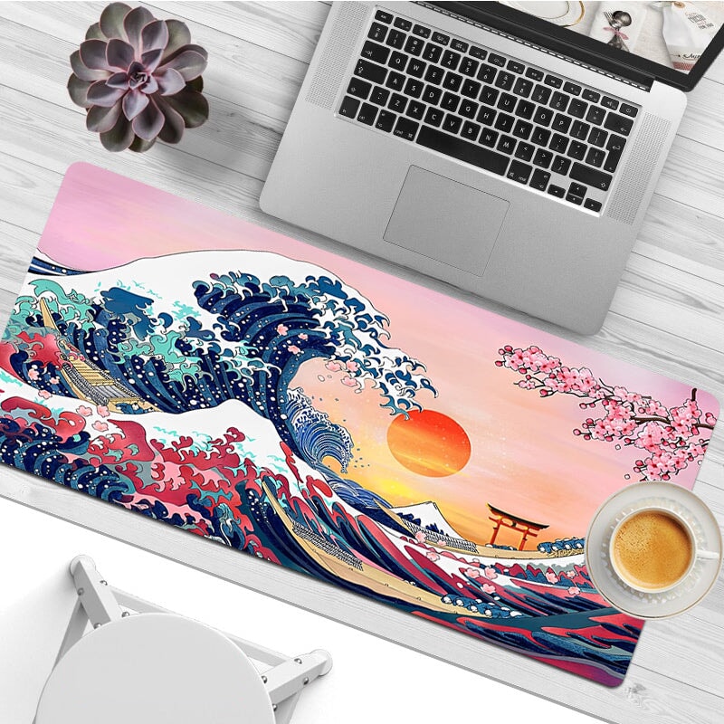 Japanese Kanagawa Great Wave Sunset Mouse Pad | ventumra