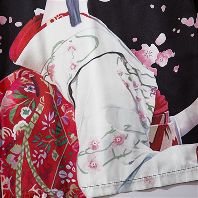 Japanese Sakura Black Red Anime Girl Long Kimono Cardigan Robes | ventumra