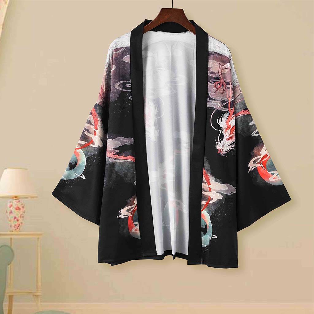 Japonské kimono s bílým drakem a zlatými kapry koi | ventumra