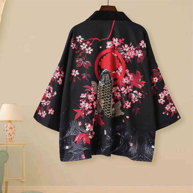 Japonské kimono s bílým drakem a zlatými kapry koi | ventumra