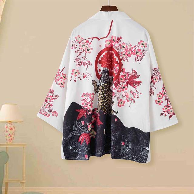 Japonské kimono s bílým drakem a zlatými kapry koi | ventumra