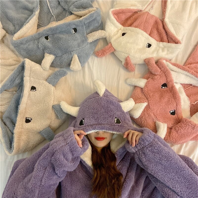 Kawaii Pastel Dragon Plush Hoodie Blanket | ventumra