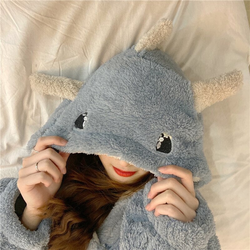 Kawaii Pastel Dragon Plush Hoodie Blanket | ventumra