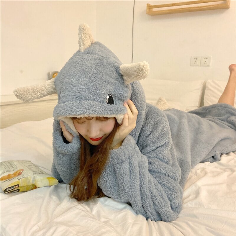 Kawaii Pastel Dragon Plush Hoodie Blanket | ventumra