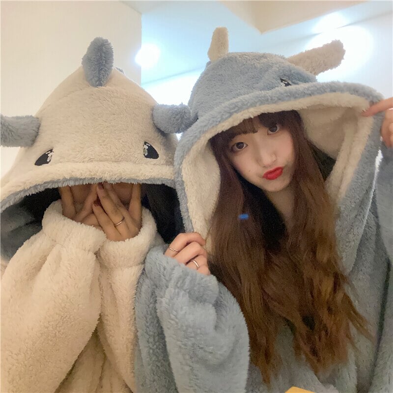 Kawaii Pastel Dragon Plush Hoodie Blanket | ventumra