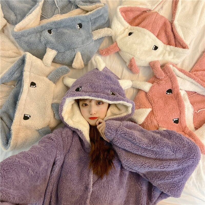Kawaii Pastel Dragon Plush Hoodie Blanket | ventumra