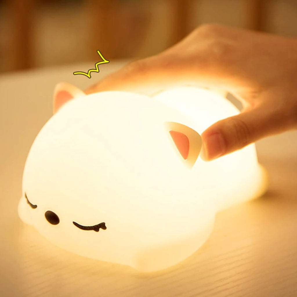 Luce notturna LED con gatto e coniglio sdraiati | ventumra