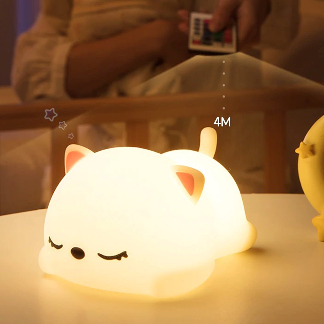 Luce notturna LED con gatto e coniglio sdraiati | ventumra