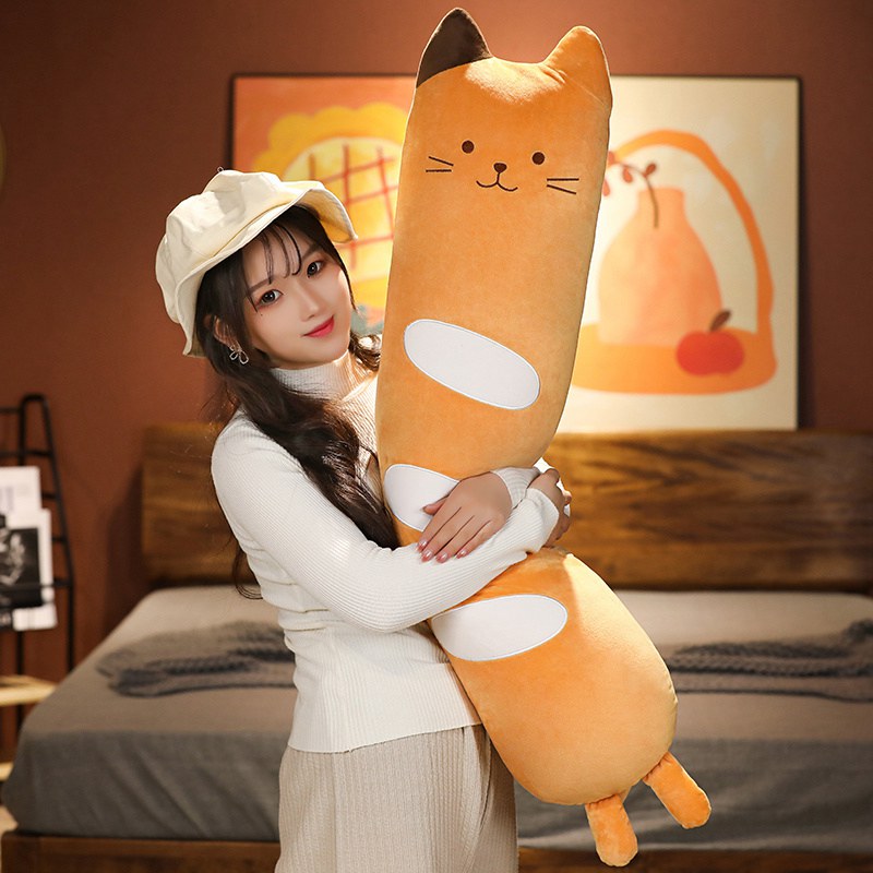 Peluche de pan con forma de baguette larga y gato adorable | ventumra