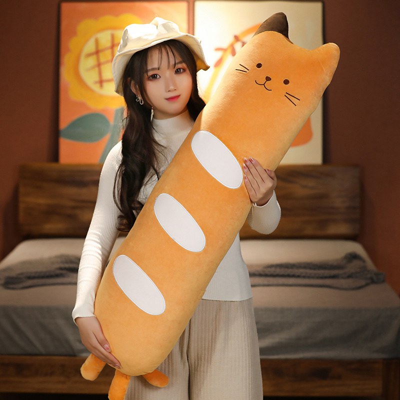 Peluche de pan con forma de baguette larga y gato adorable | ventumra