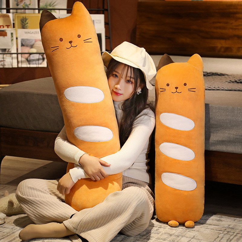 Peluche de pan con forma de baguette larga y gato adorable | ventumra