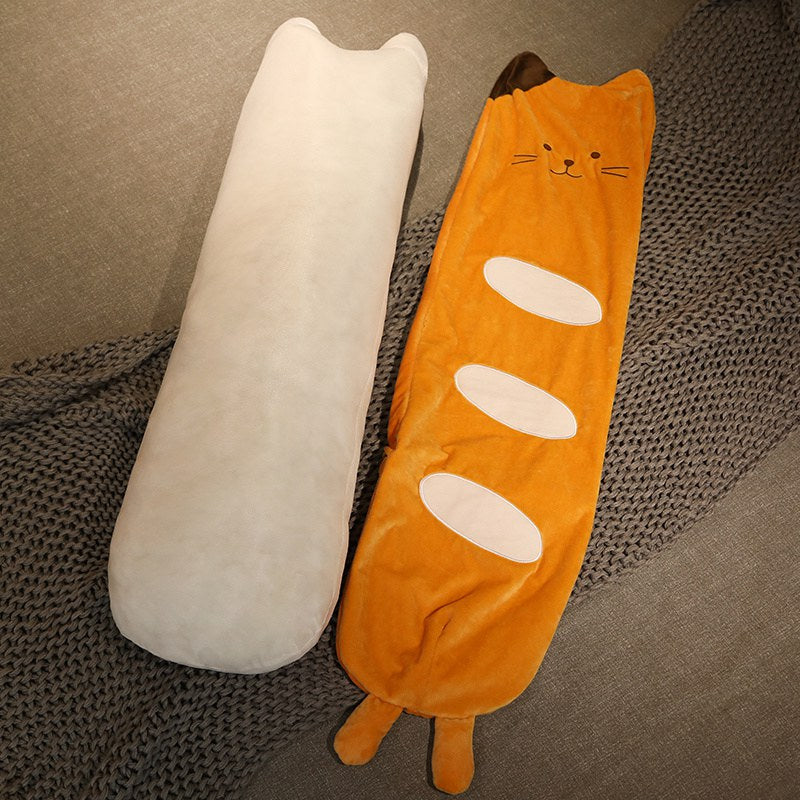 Peluche de pan con forma de baguette larga y gato adorable | ventumra