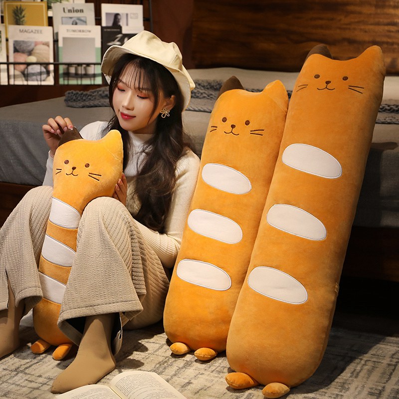 Peluche de pan con forma de baguette larga y gato adorable | ventumra