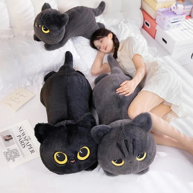 Peluches de gato gigantes, largos, negros, grises y esponjosos | ventumra