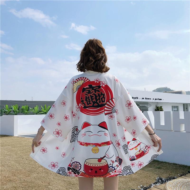 Let japansk Maneki-neko-kimono-top i let materiale | ventumra