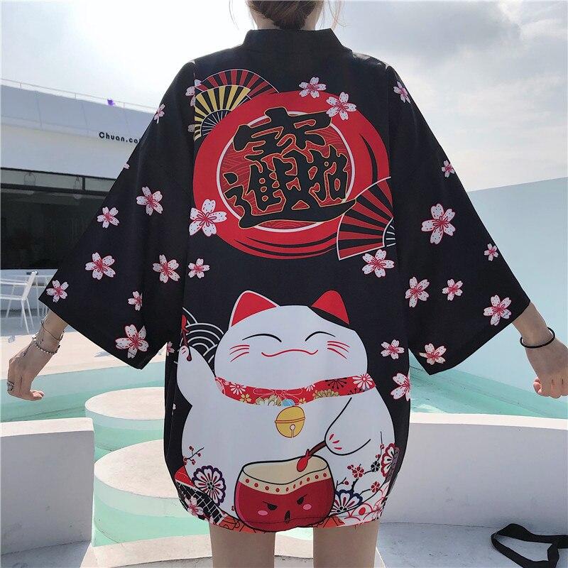 Let japansk Maneki-neko-kimono-top i let materiale | ventumra