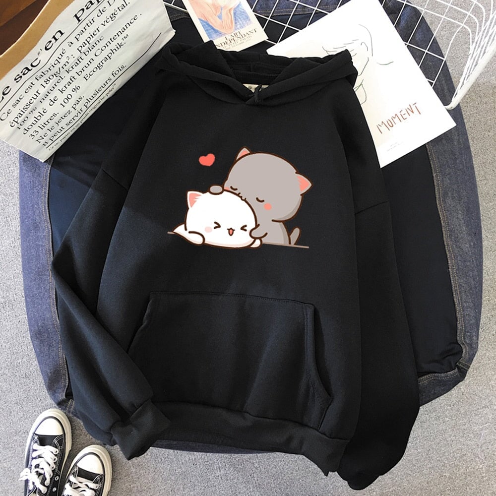 Pepper and Salt Cat Sharing Love Hoodie | ventumra